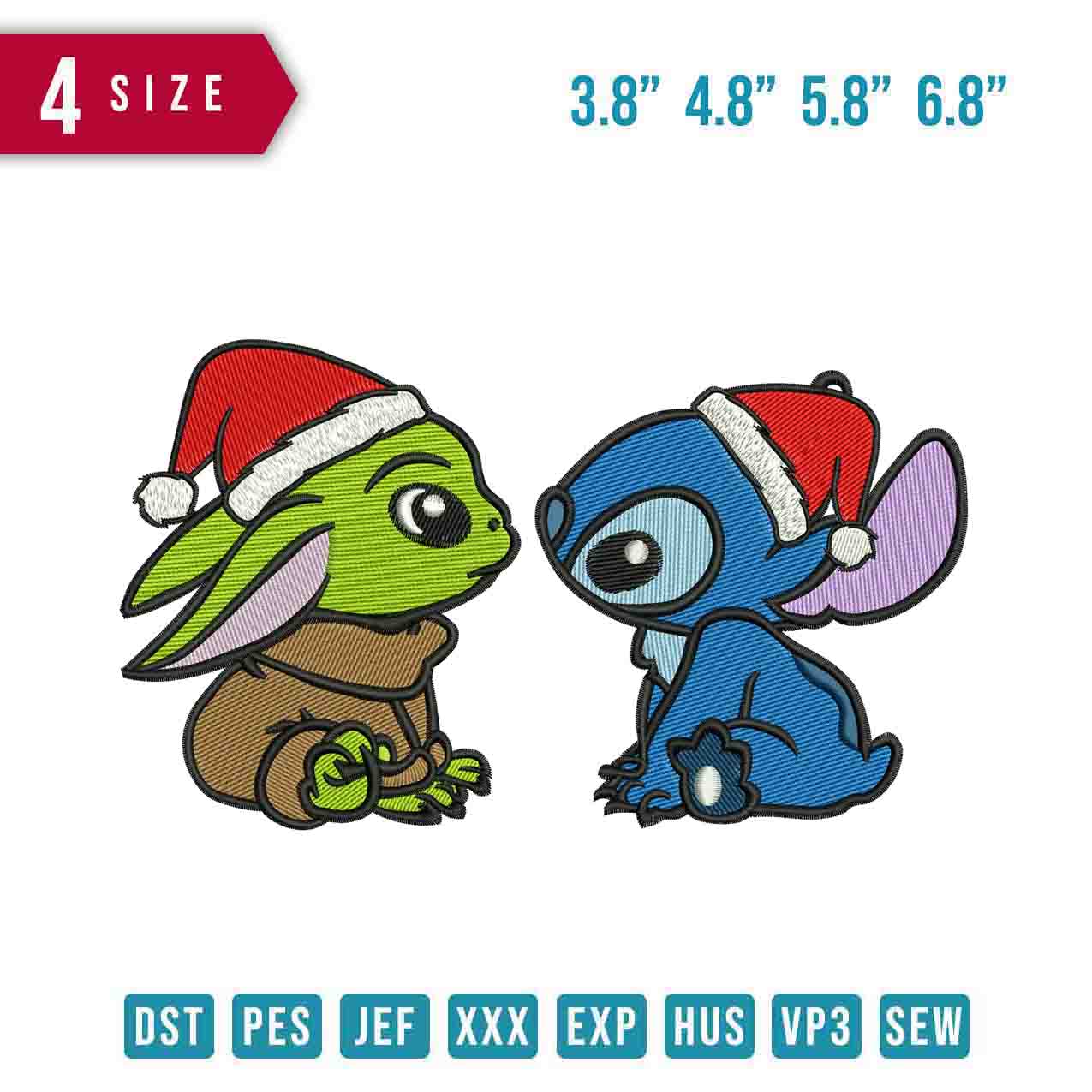 Baby Yoda and Stitch Christmas hat