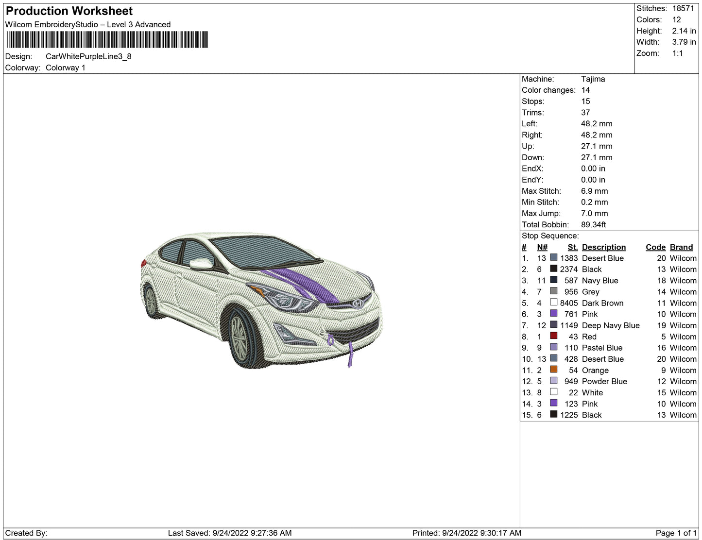 Car White with purple line