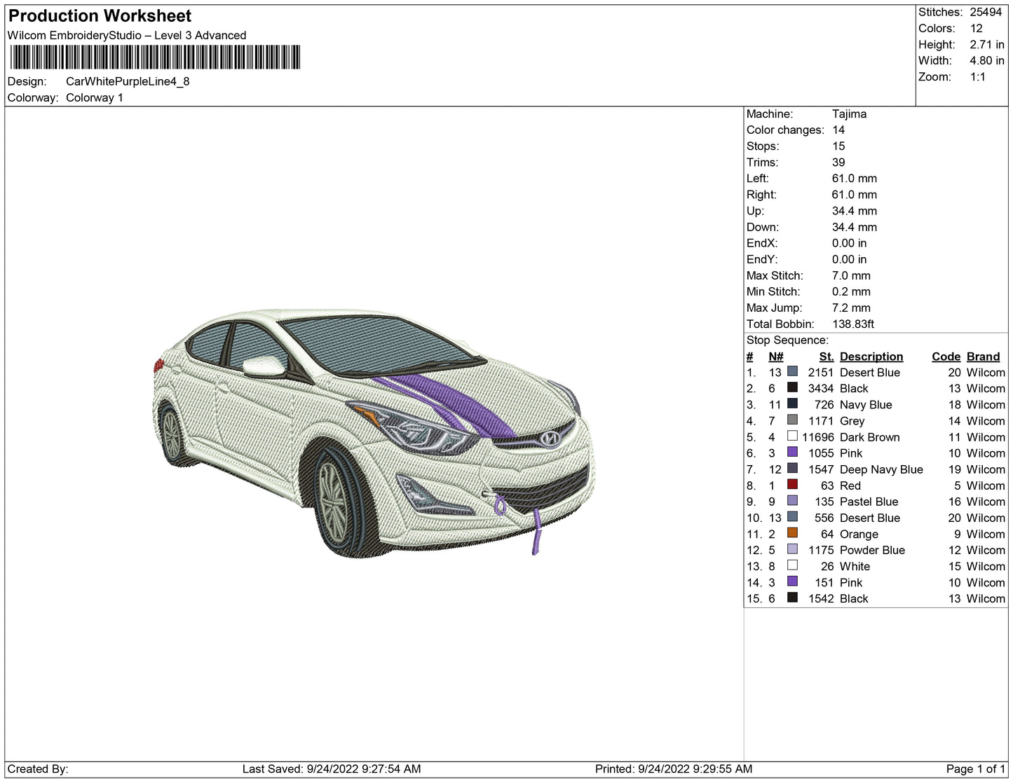 Car White with purple line