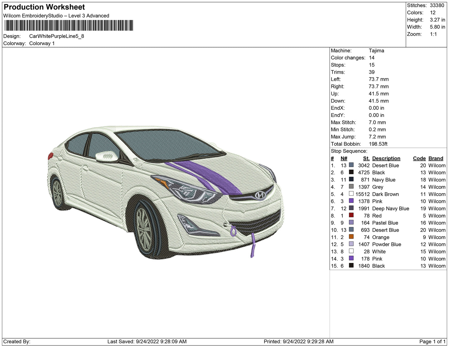 Car White with purple line