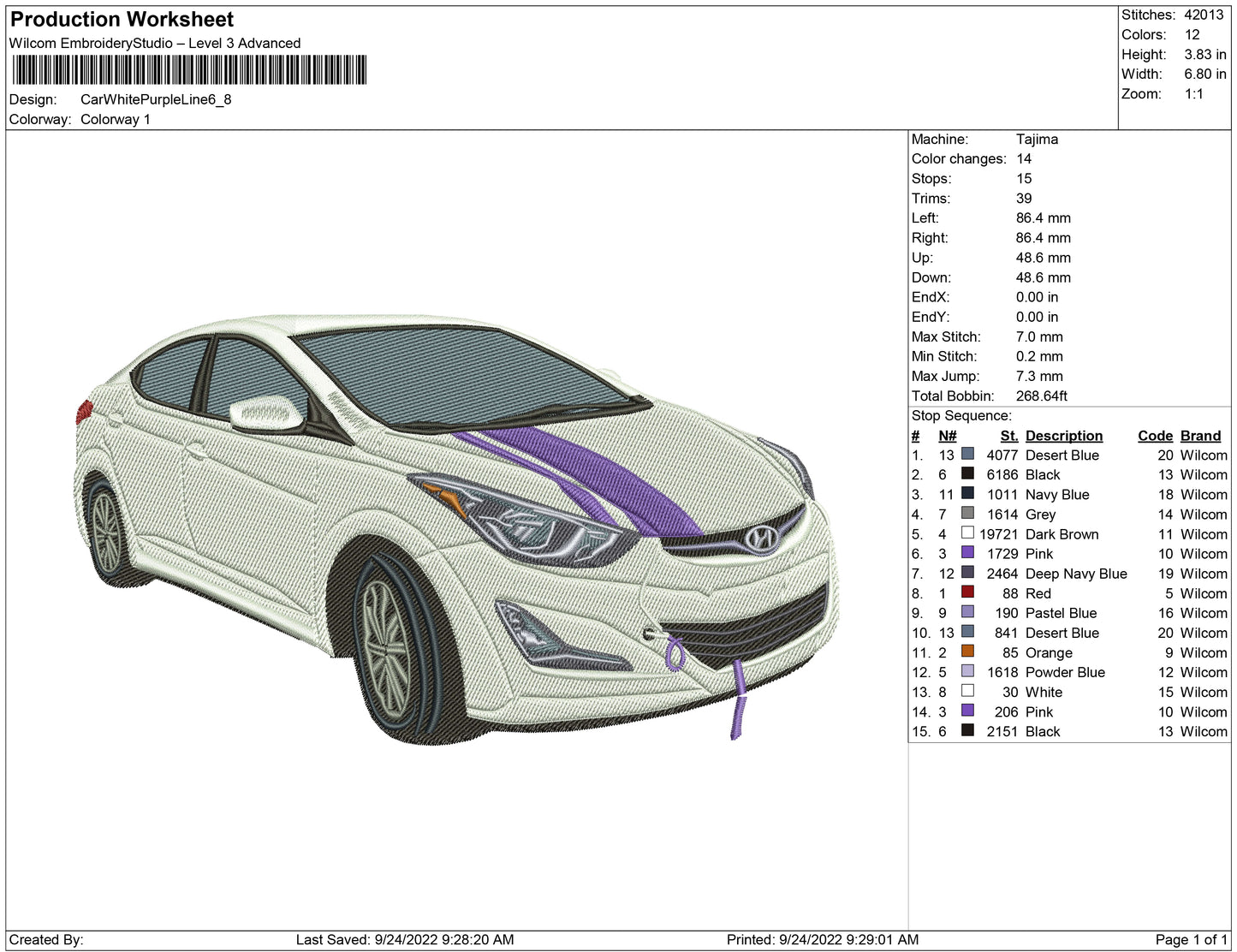 Car White with purple line