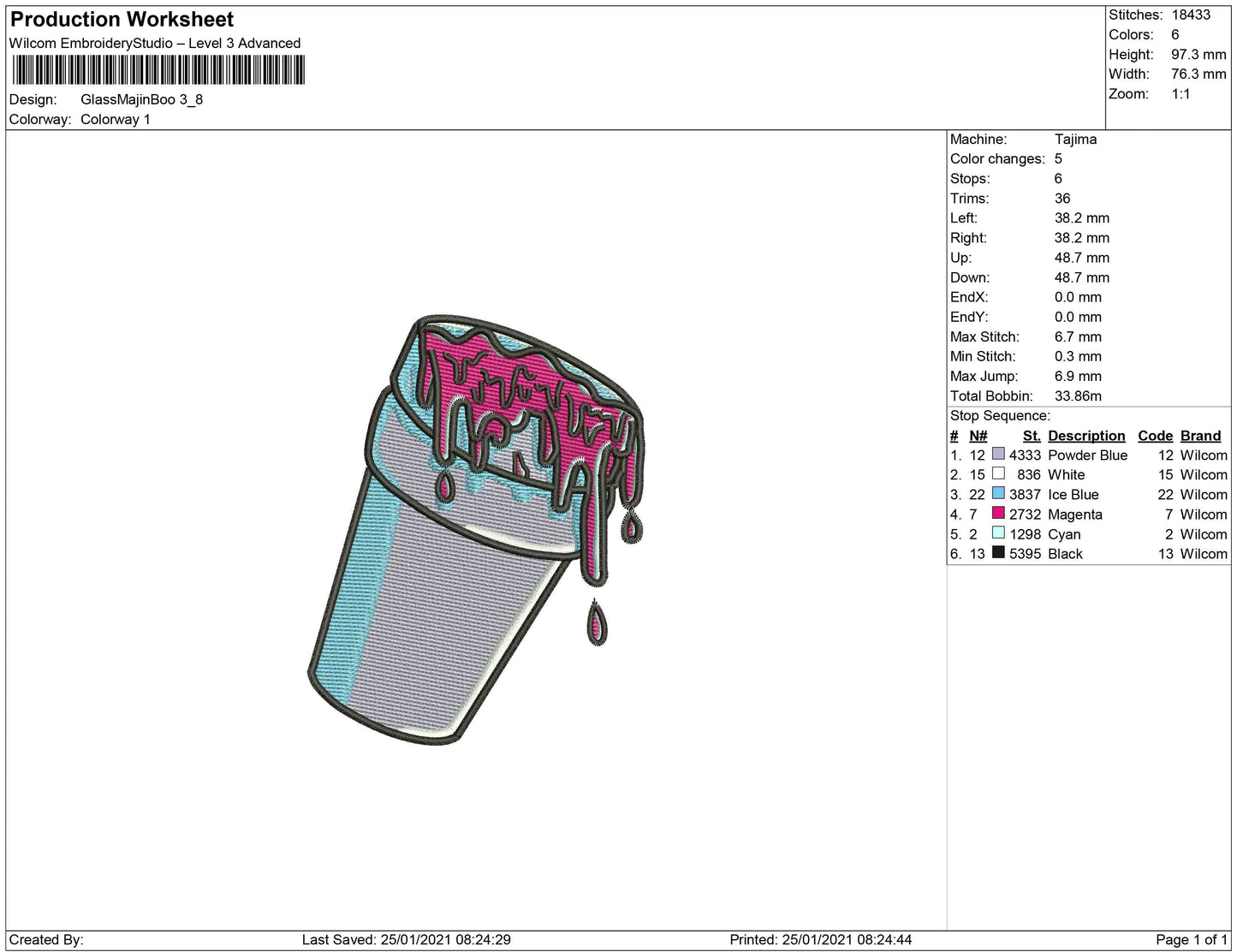 purple cup melting embroidery design