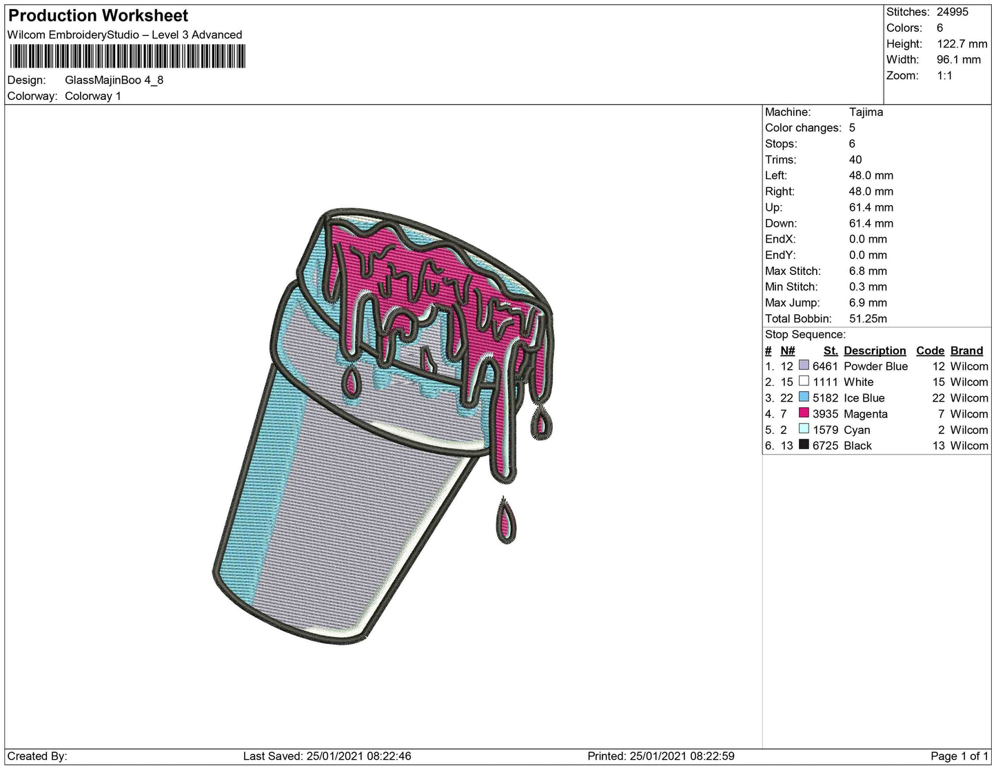 purple cup melting embroidery design