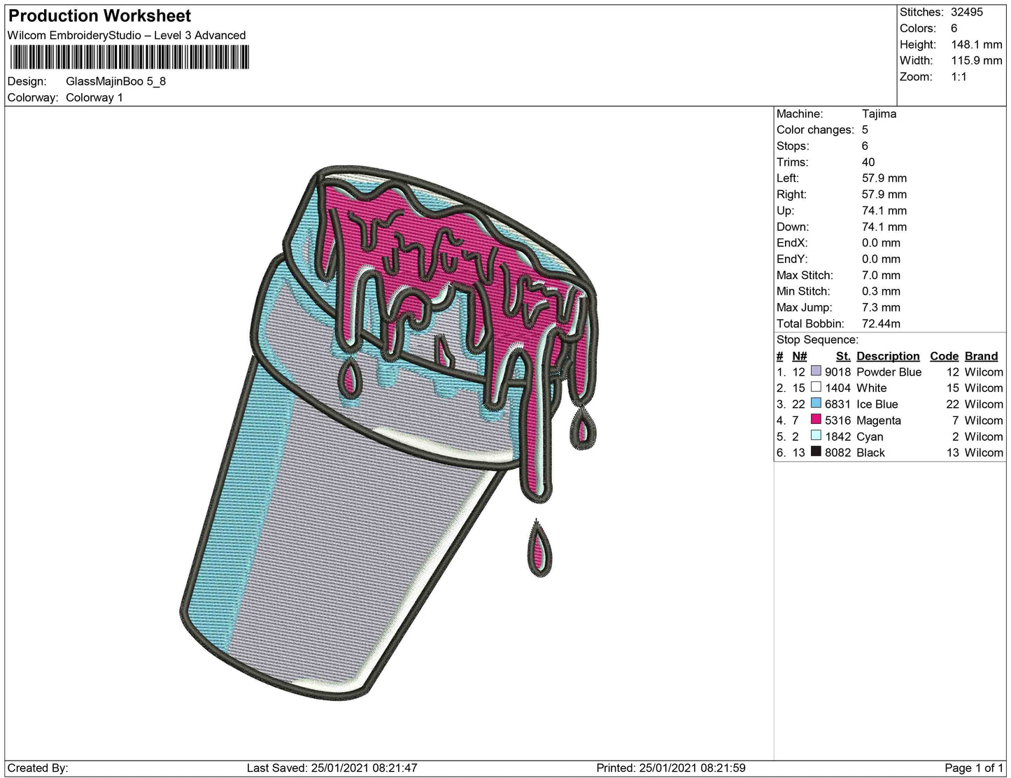 purple cup melting embroidery design