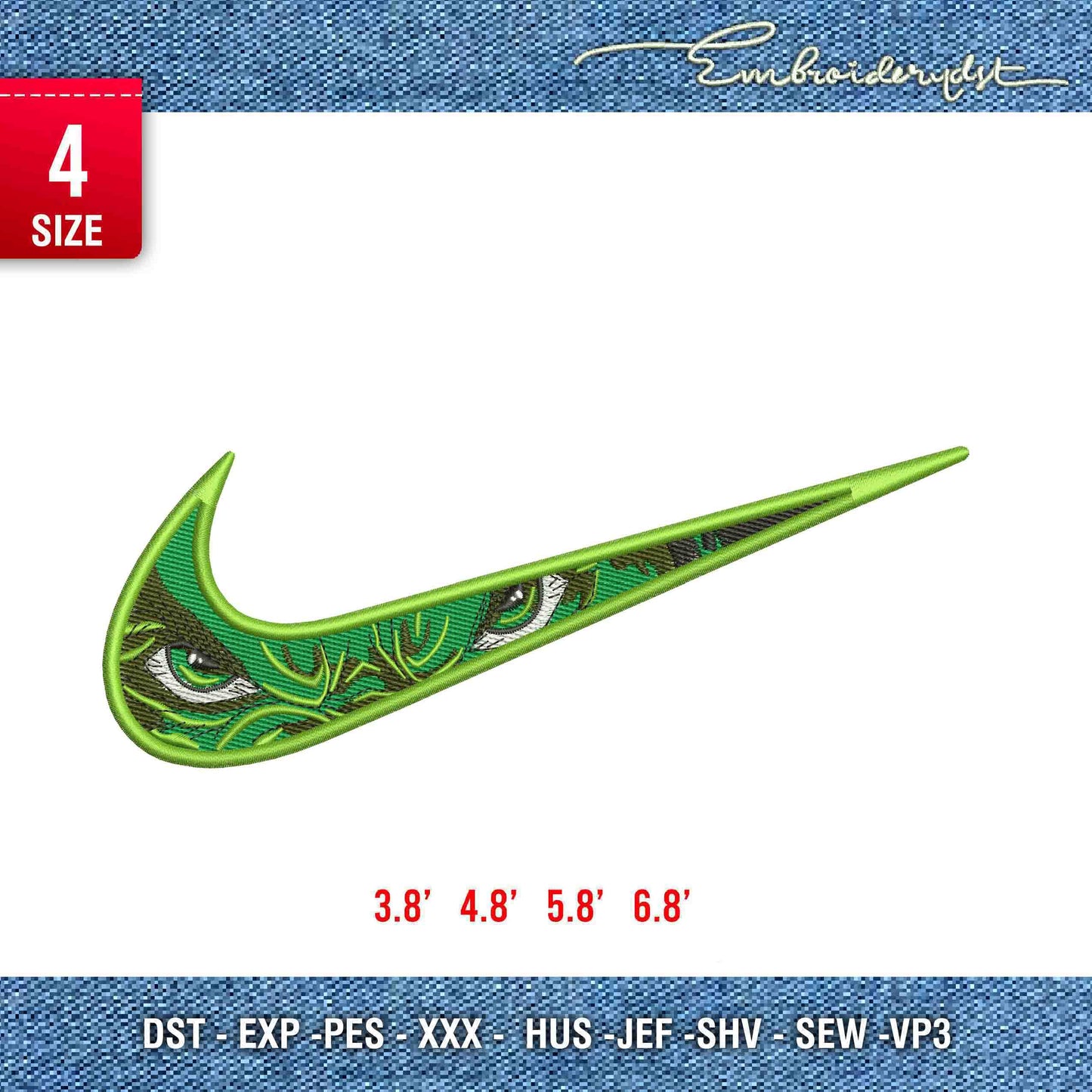 Swoosh eye hulk embroidery