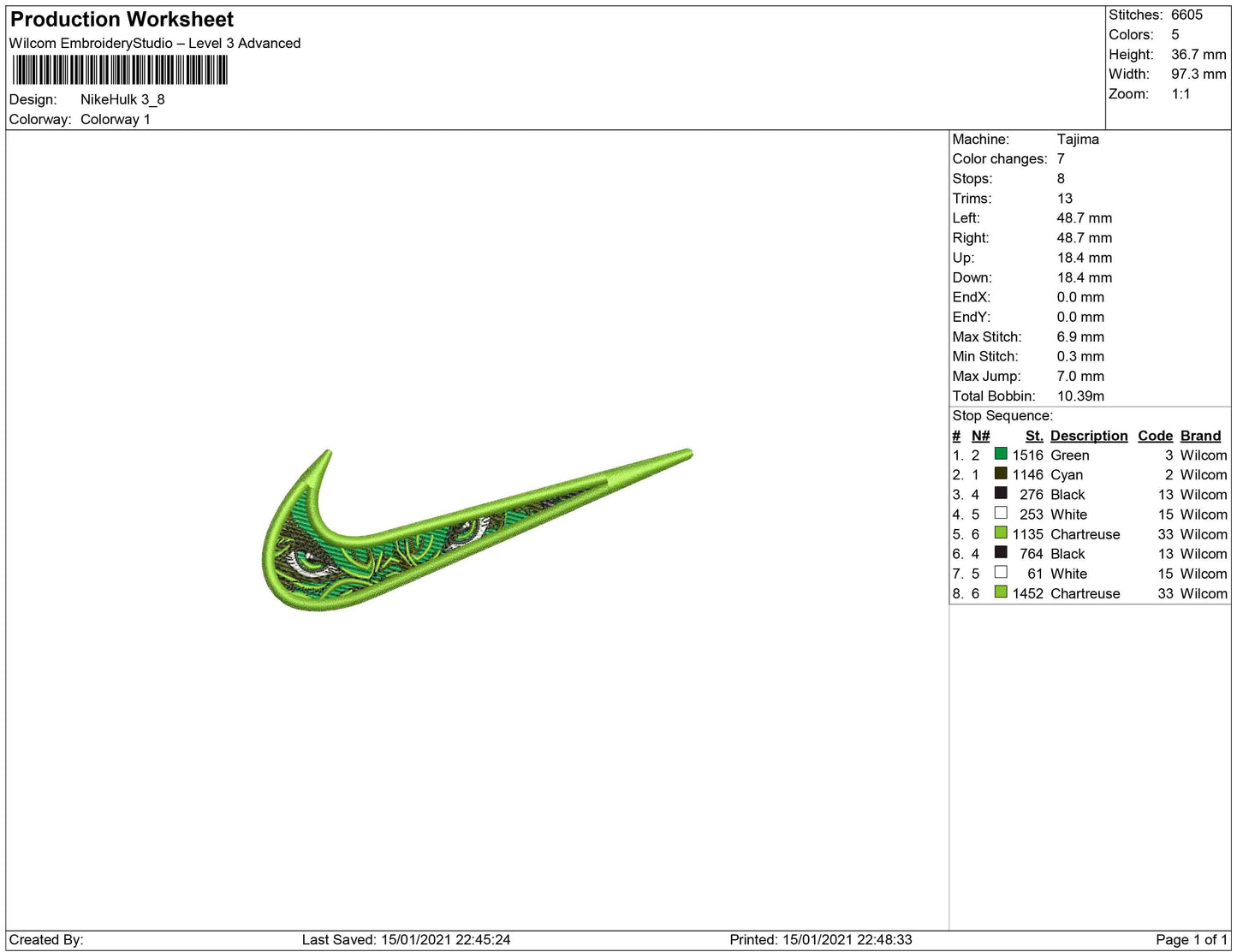 Swoosh eye hulk embroidery