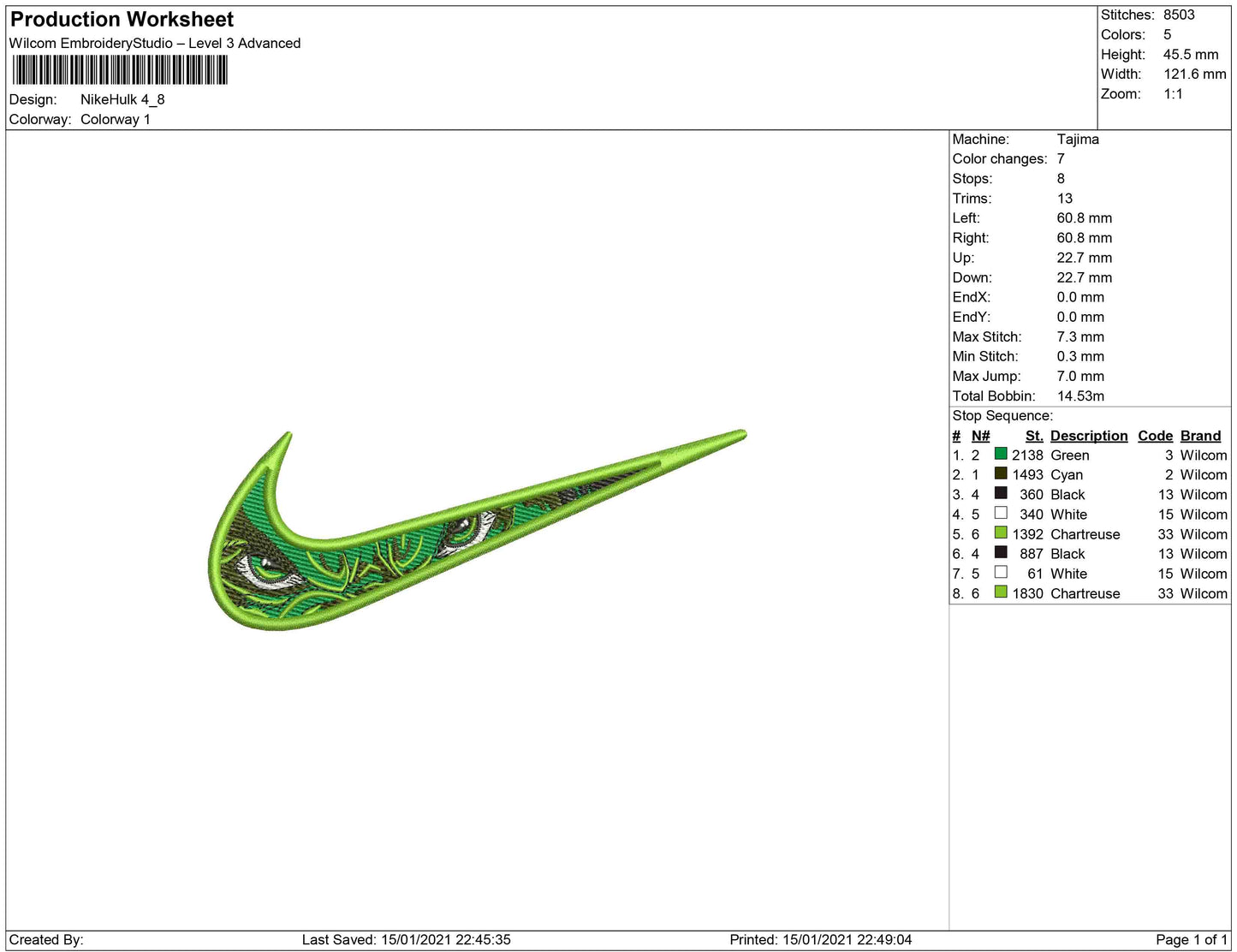 Swoosh eye hulk embroidery