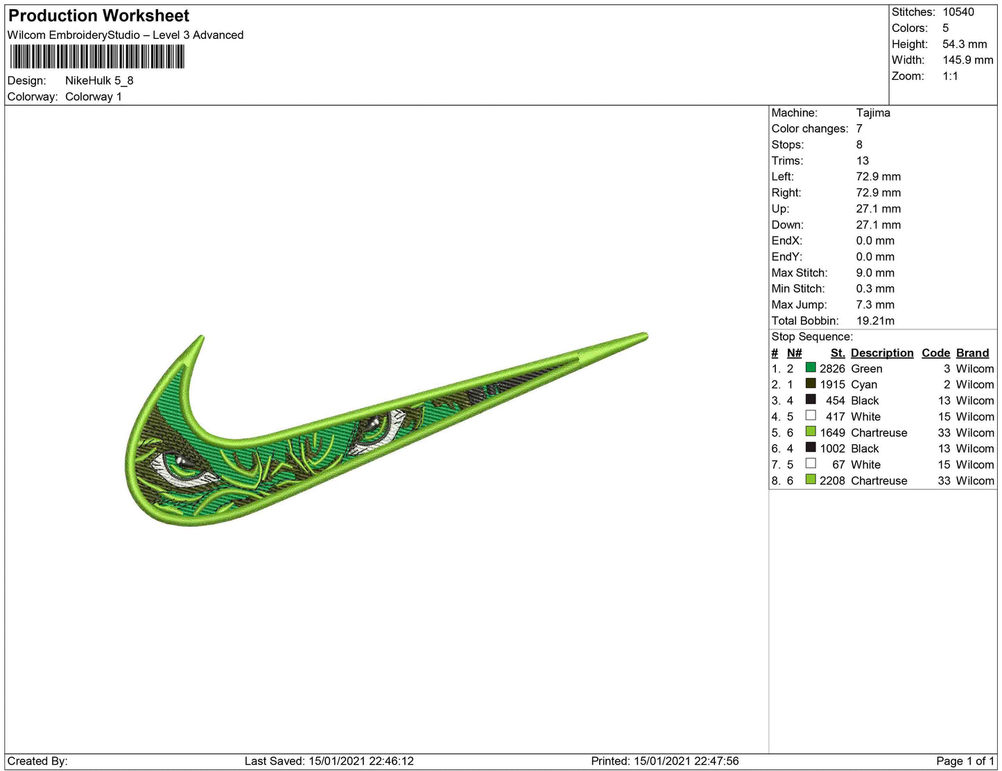 Swoosh eye hulk embroidery