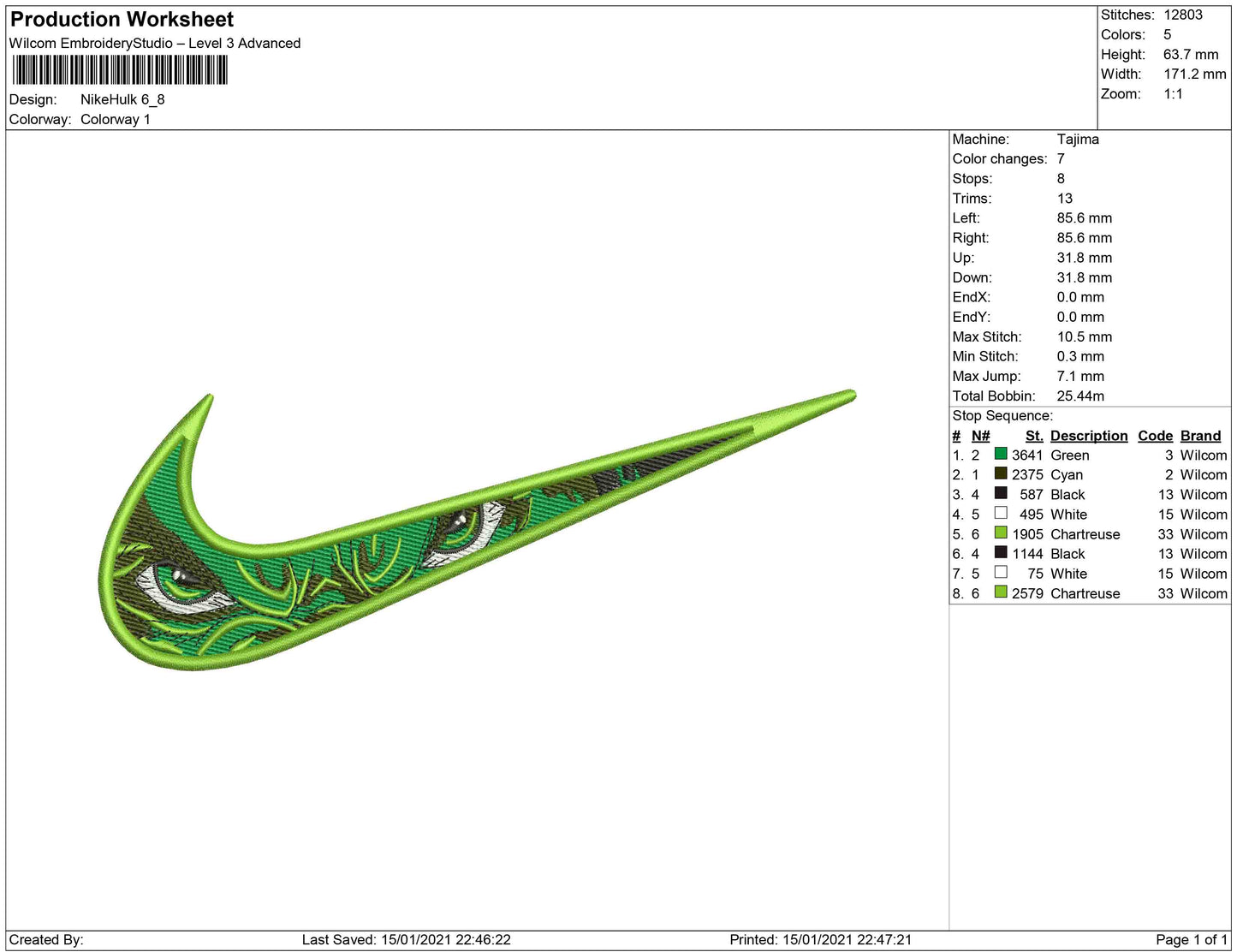 Swoosh eye hulk embroidery