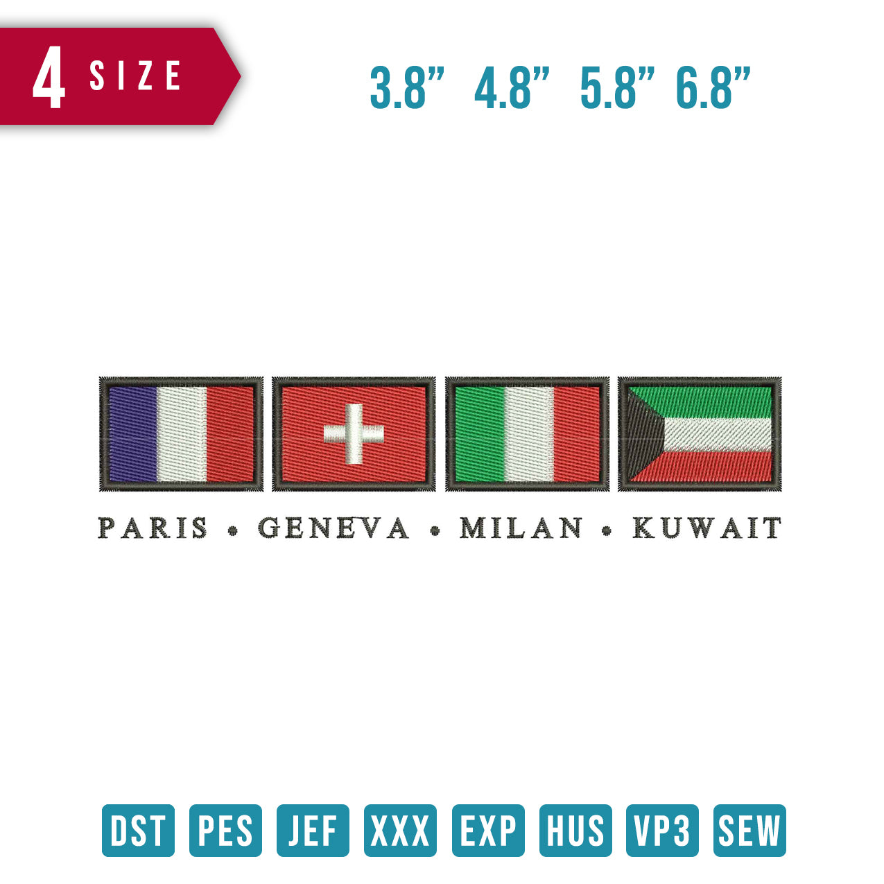 Paris Geneva Milan Kuwait Flag – Embrobuy