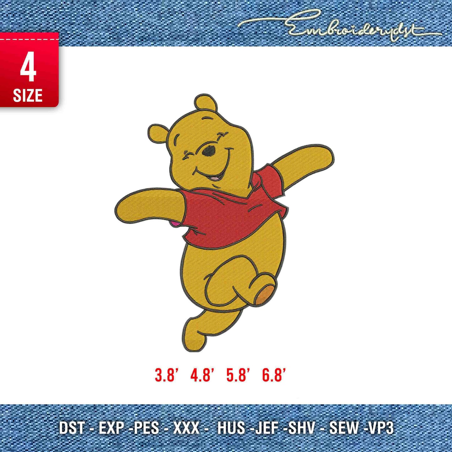 mini the pooh jump embroidery design