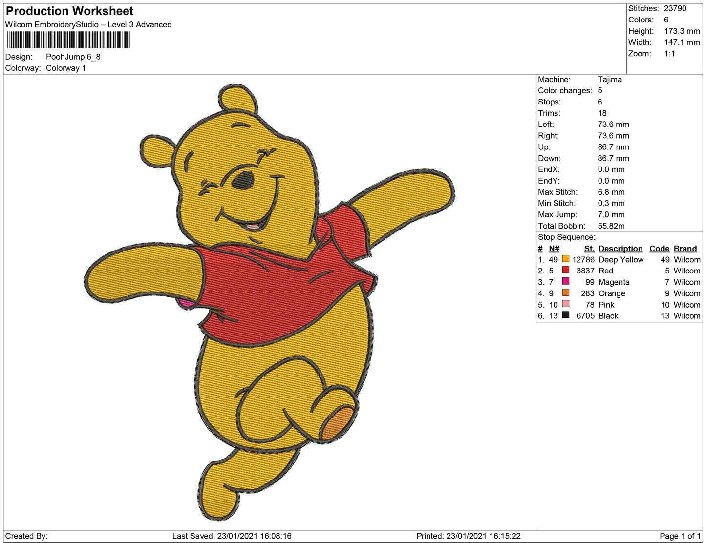 mini the pooh jump embroidery design
