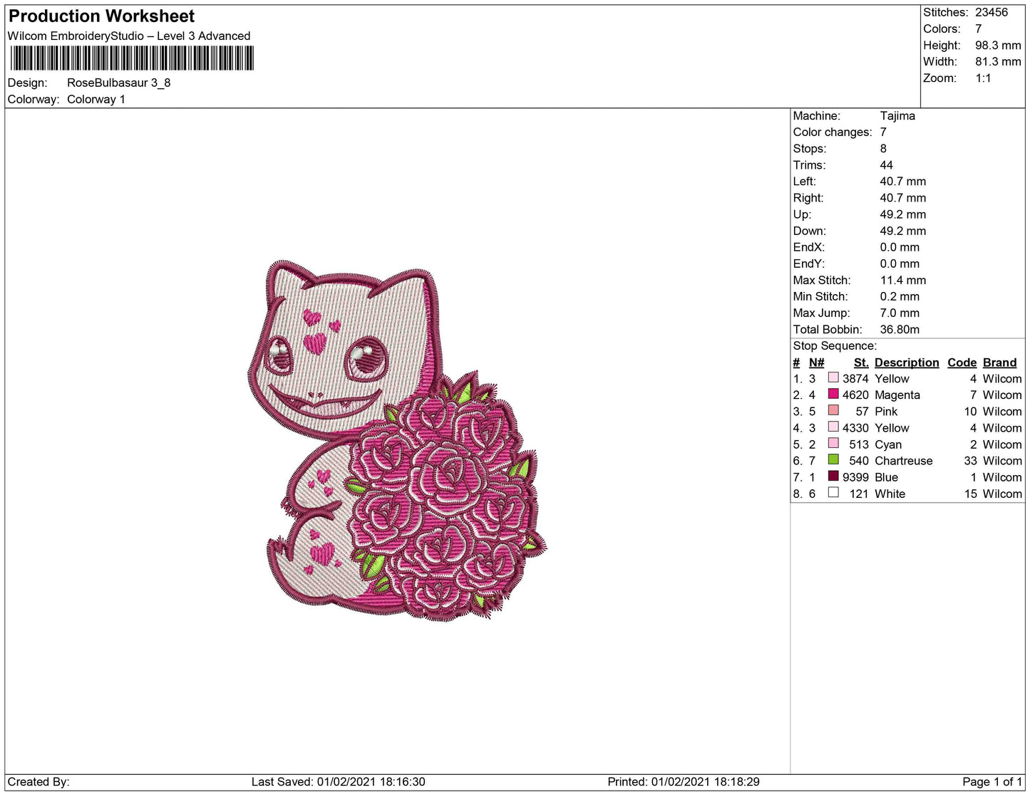 Rose Bulb4saur embroidery