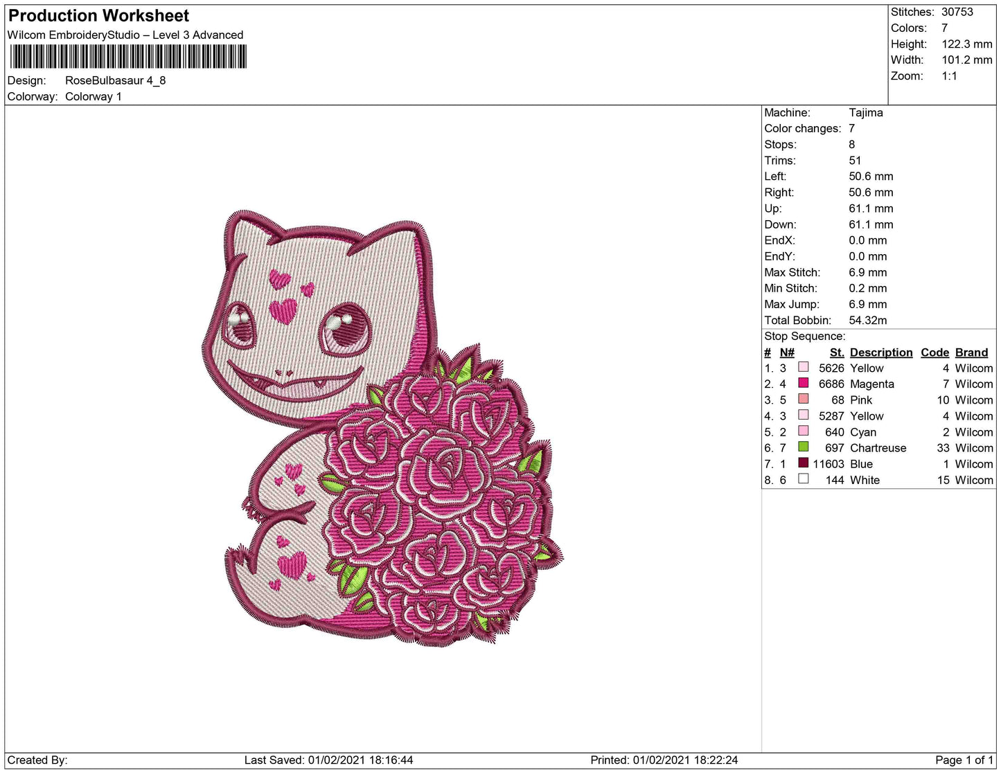 Rose Bulb4saur embroidery