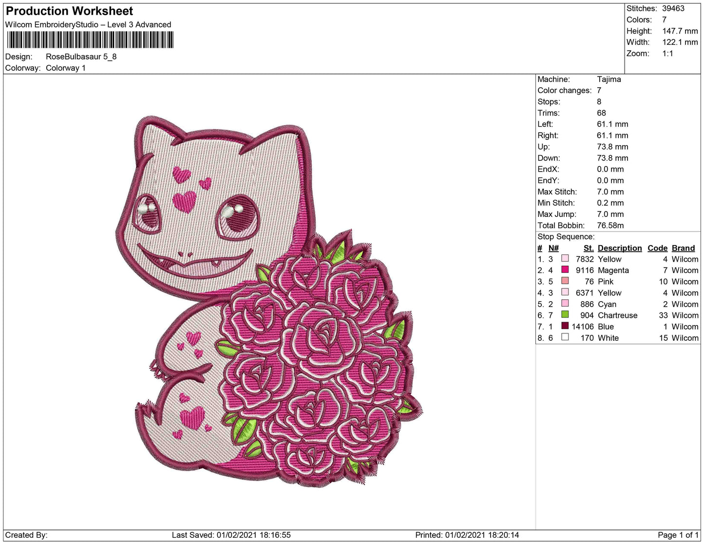 Rose Bulb4saur embroidery