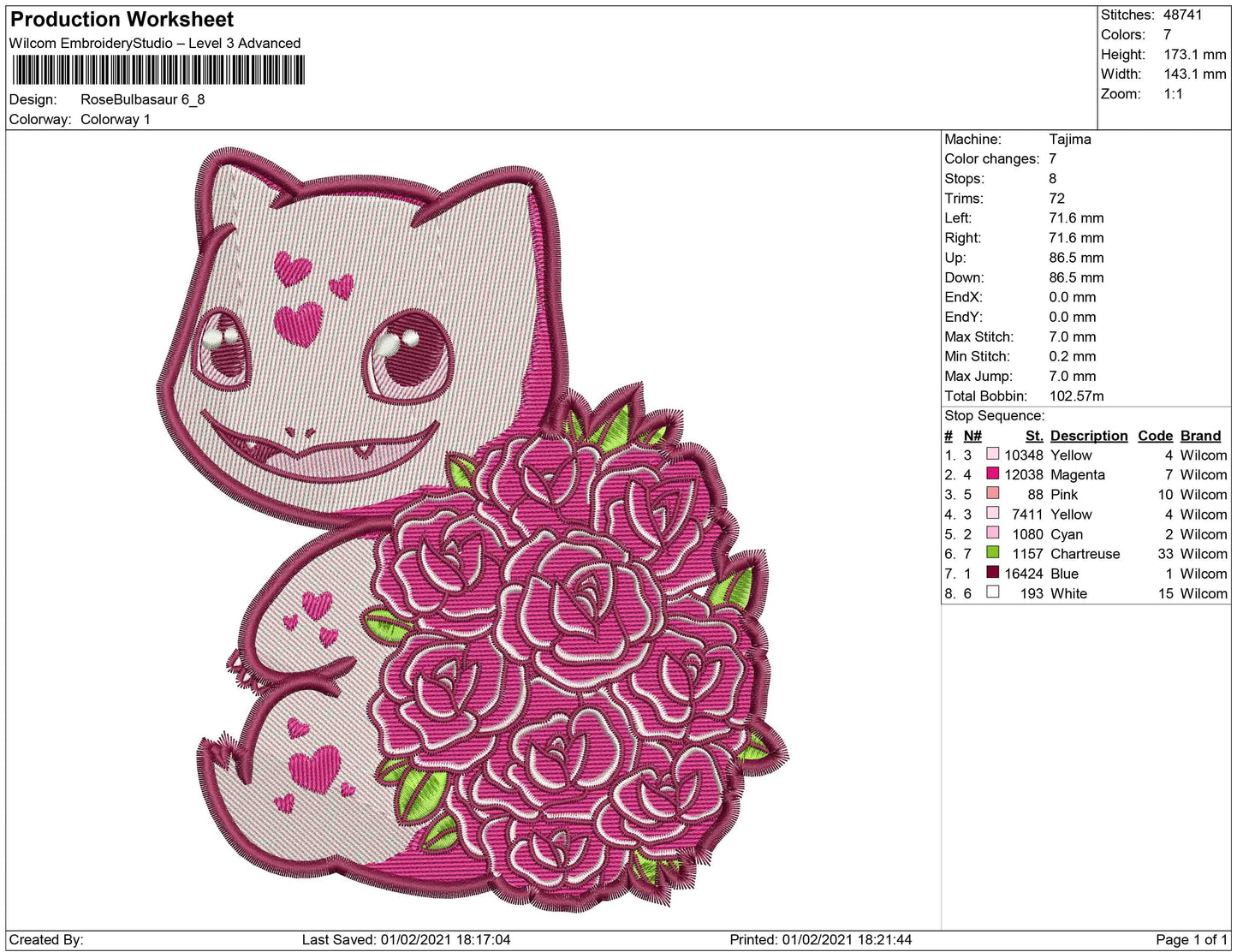 Rose Bulb4saur embroidery
