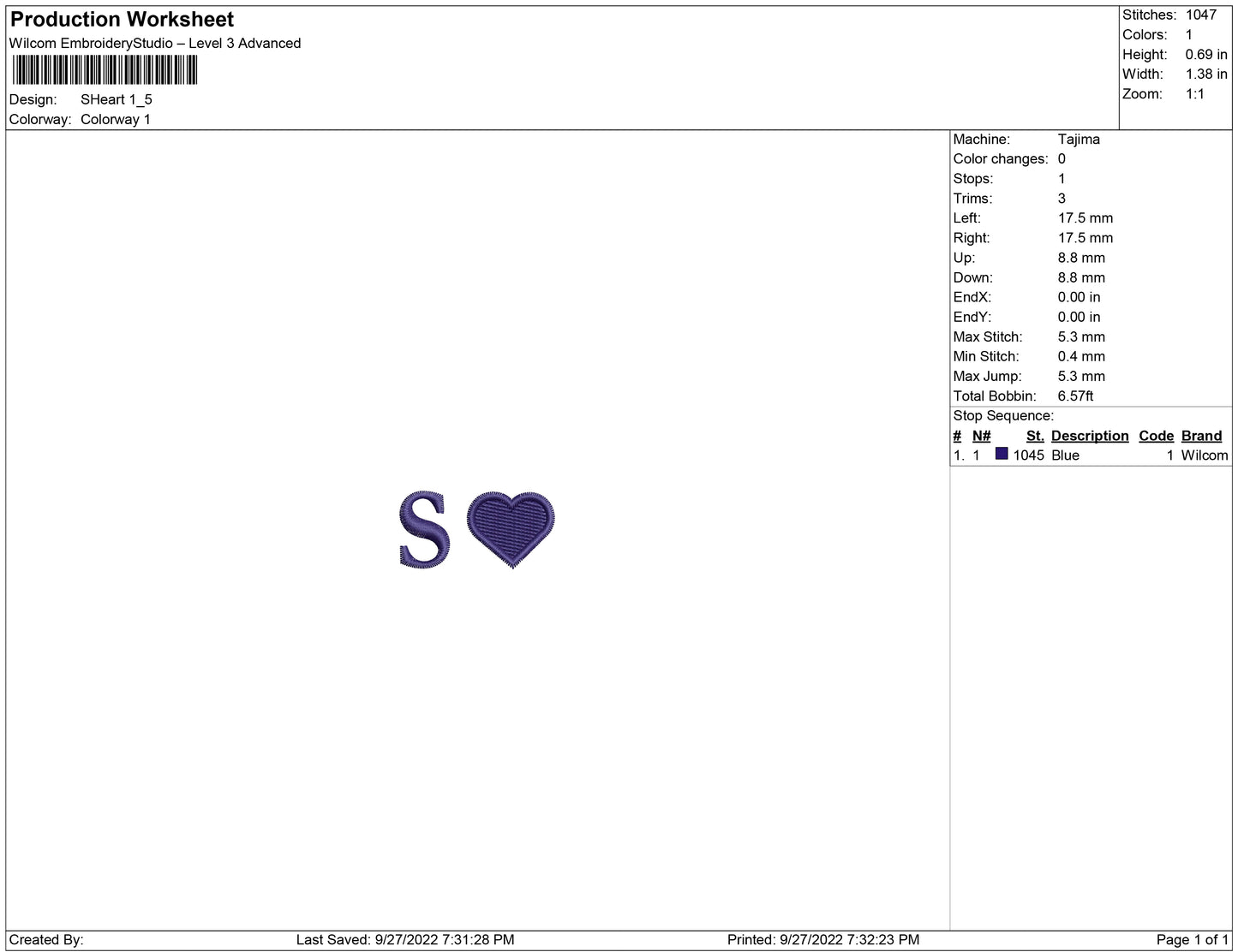 S heart for wrist