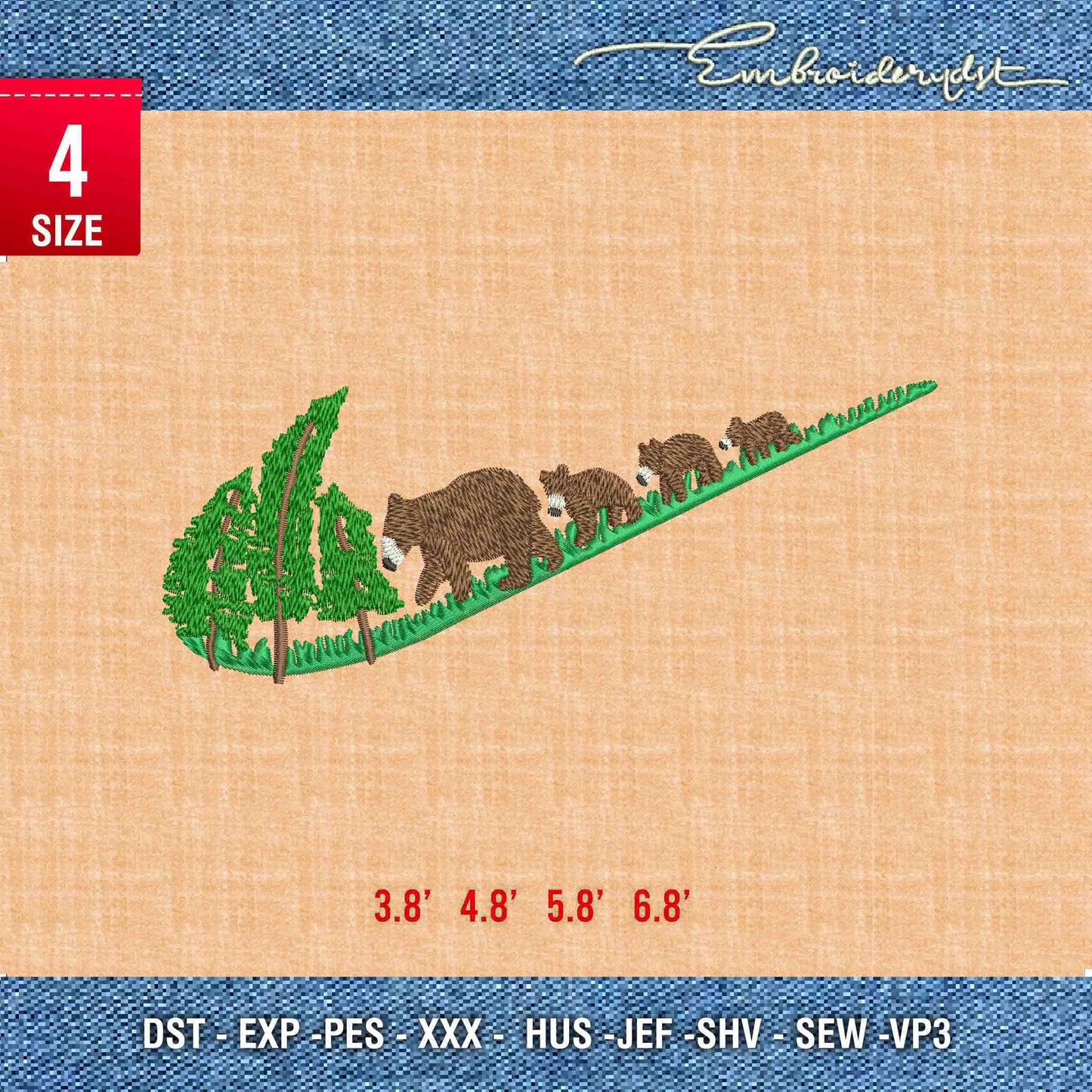 Swoosh bear and tree