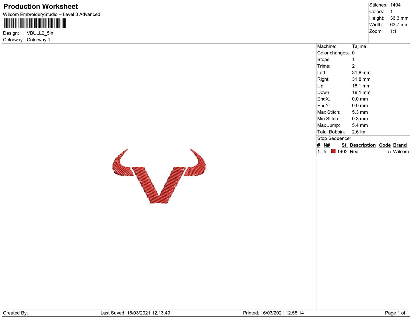 Vbull Embroidery Design