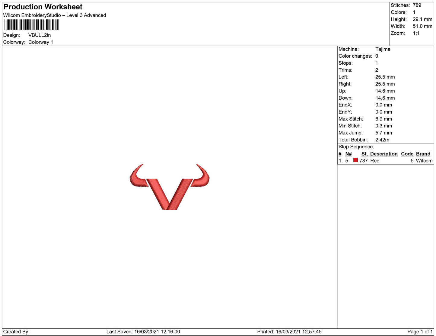 Vbull Embroidery Design