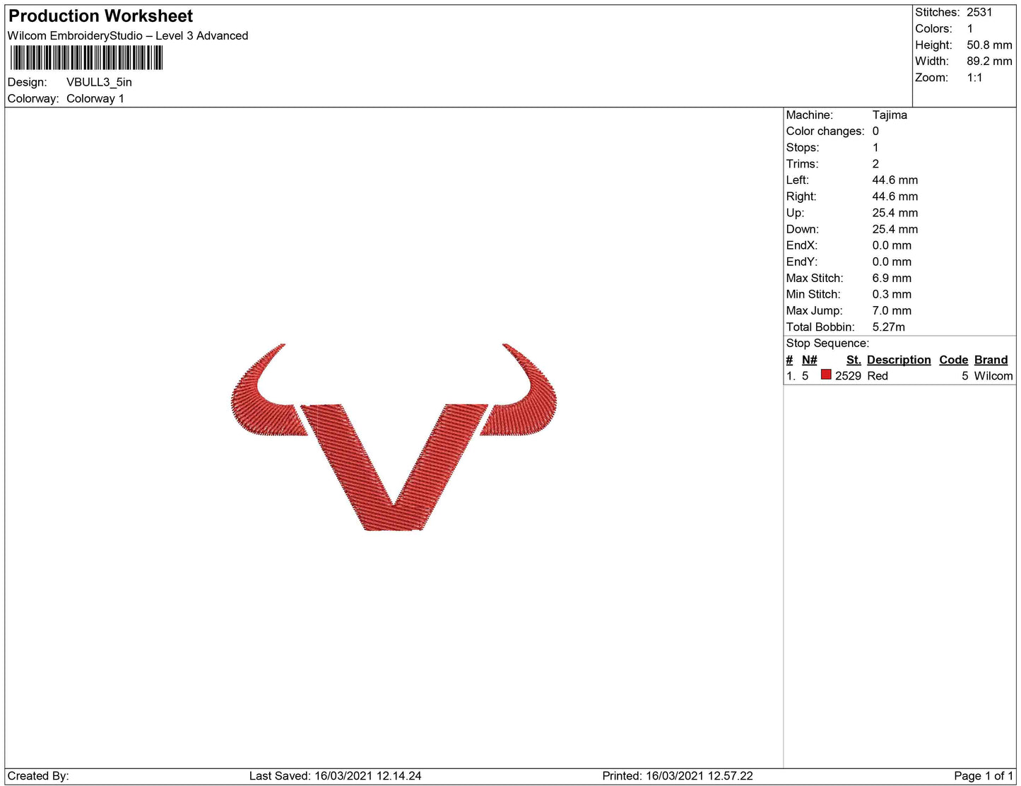 Vbull Embroidery Design