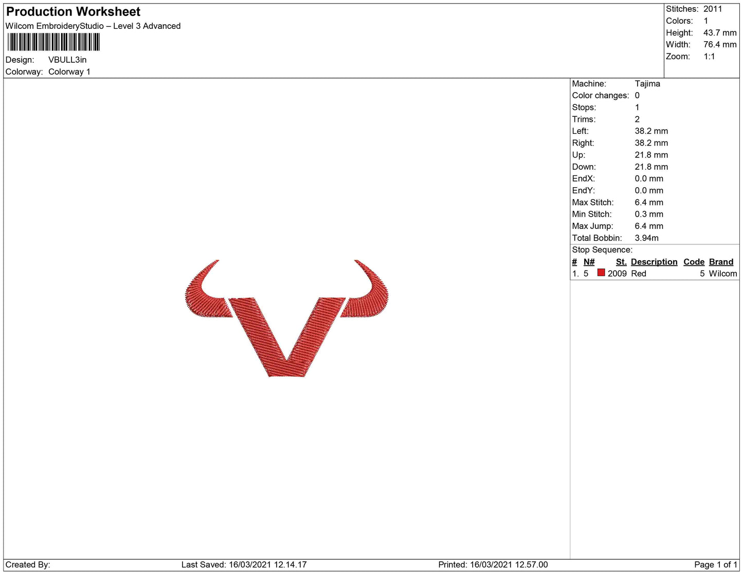 Vbull Embroidery Design
