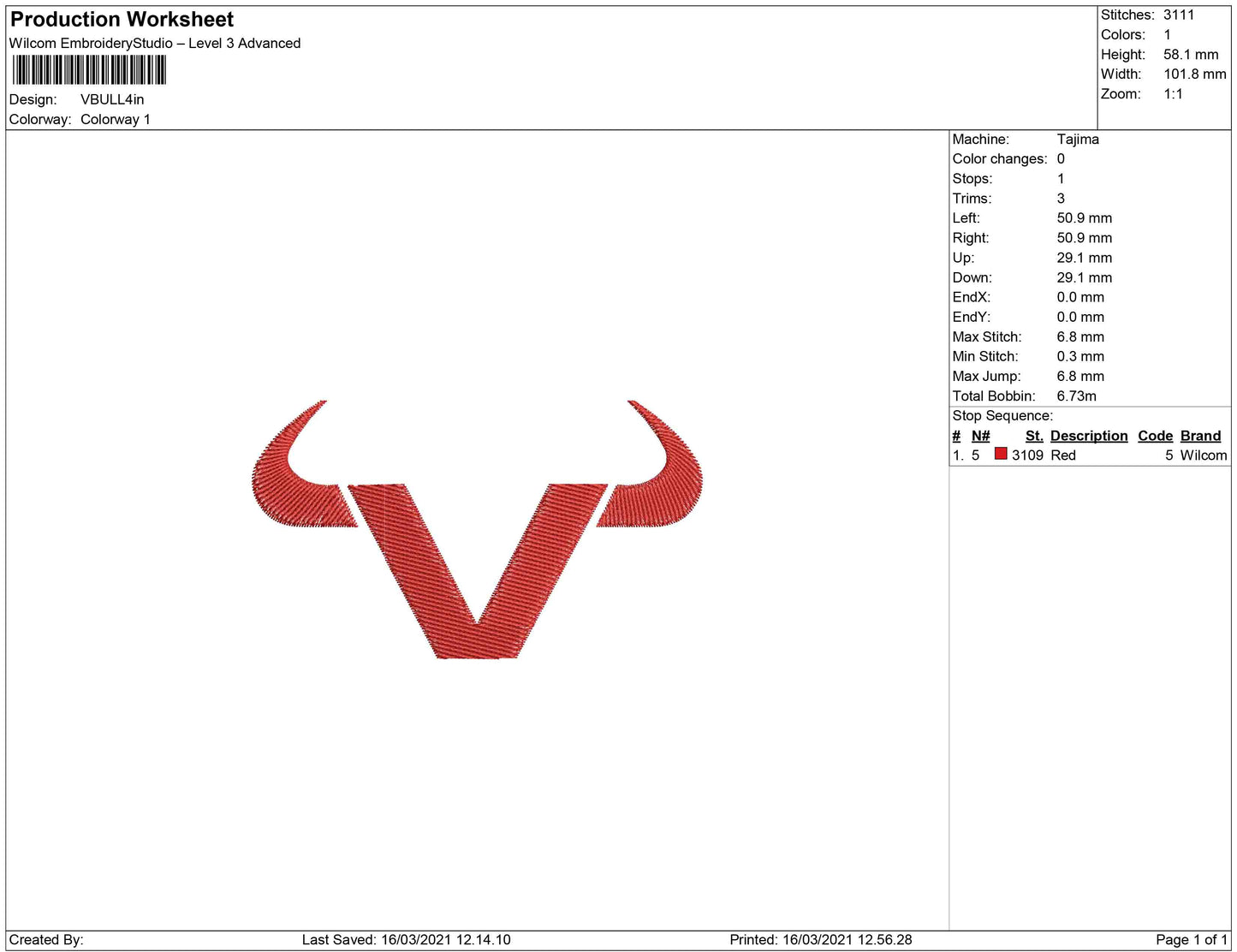 Vbull Embroidery Design