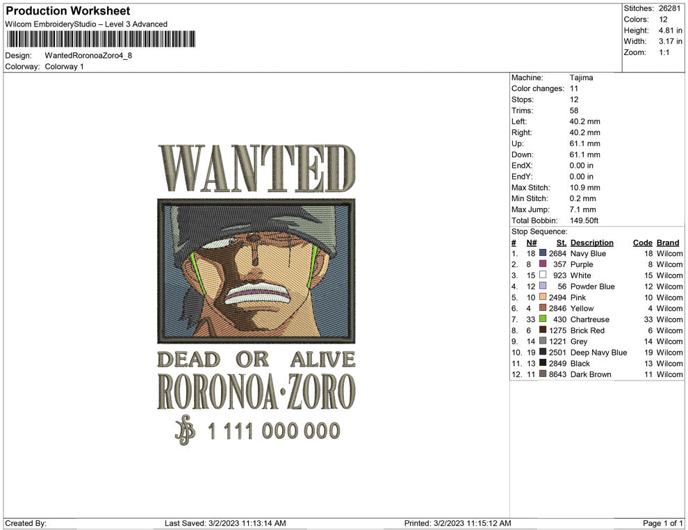 wanted Roronoa Zoro Poster