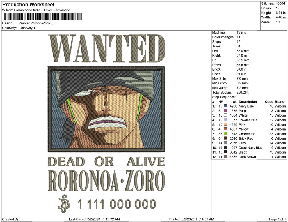 wanted Roronoa Zoro Poster