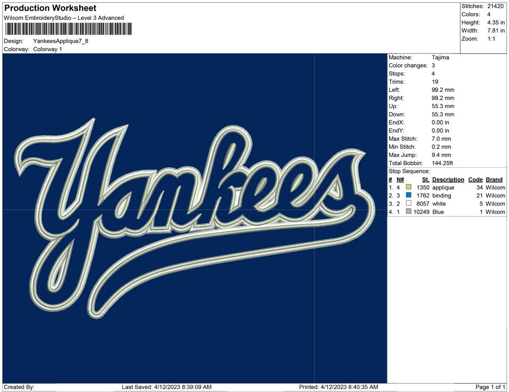 Yankees Applique