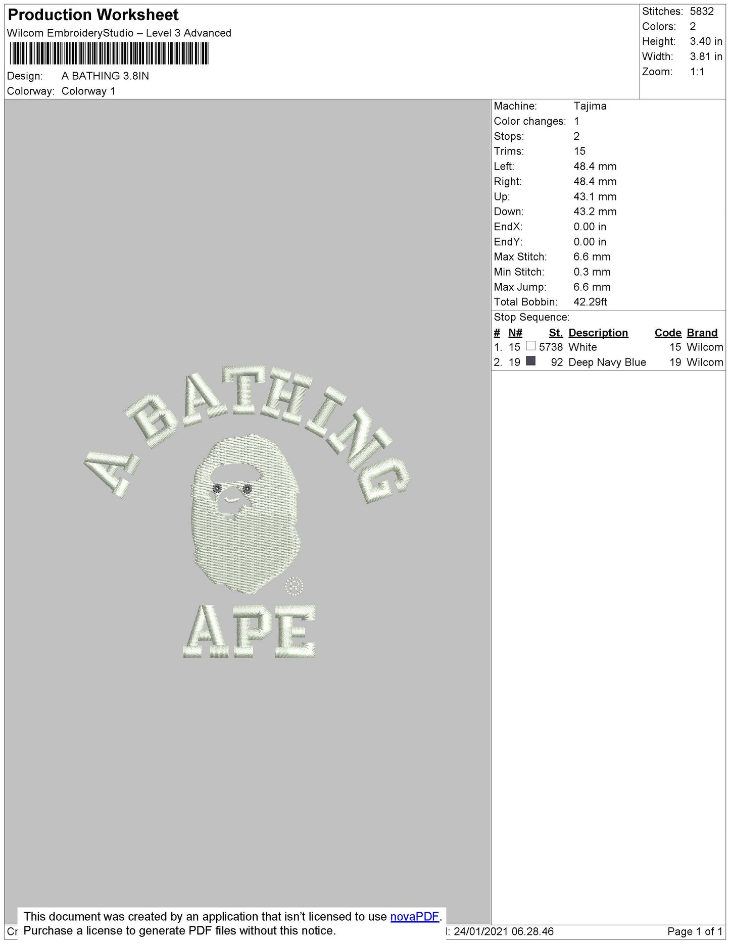 A Bathing Ap Embroidery File 5 size
