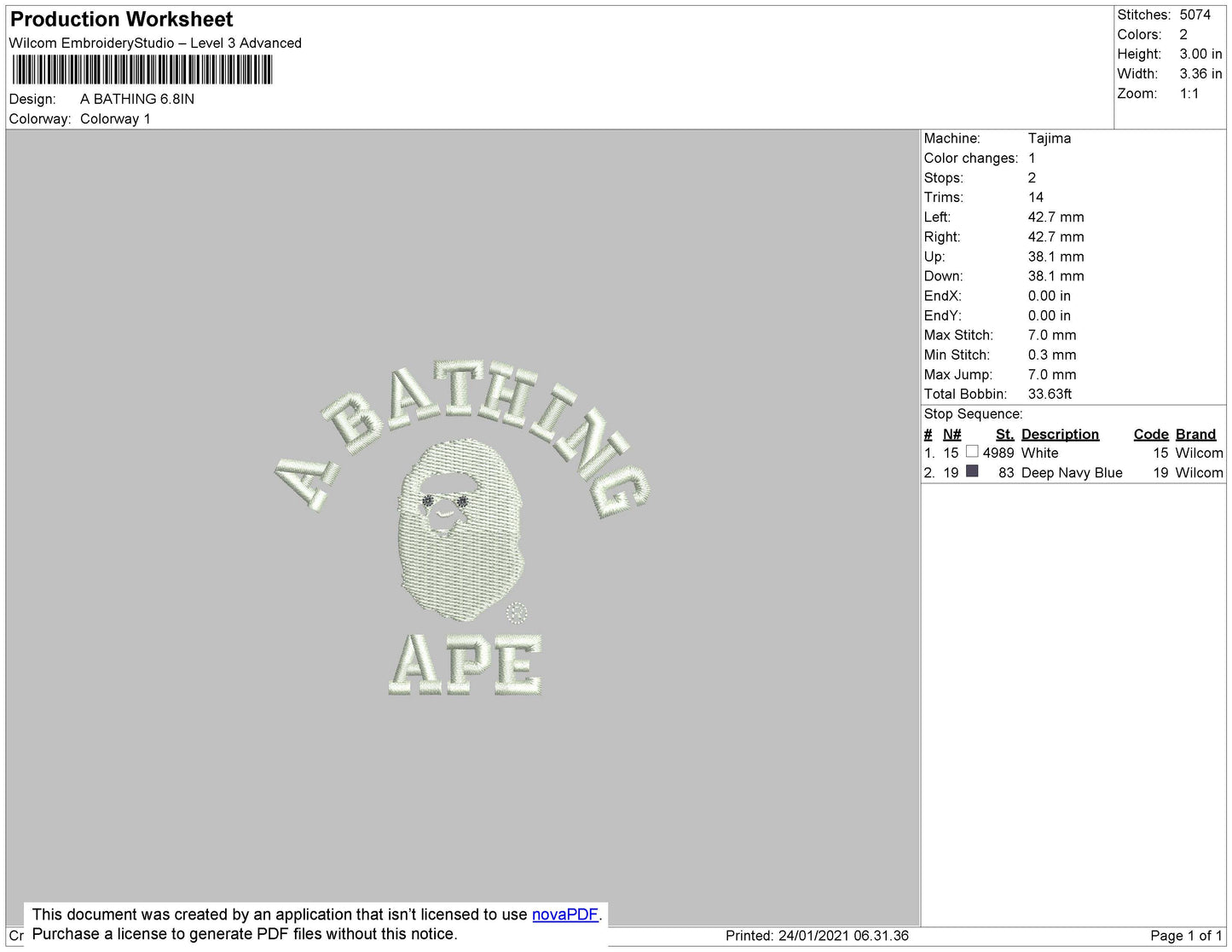 A Bathing Ap Embroidery File 5 size