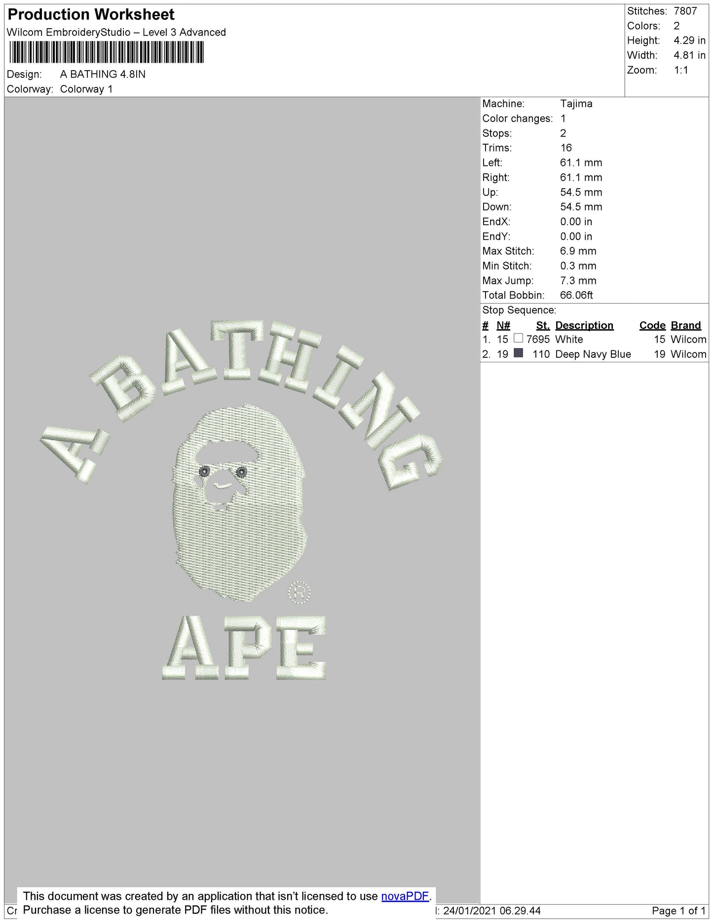 A Bathing Ap Embroidery File 5 size