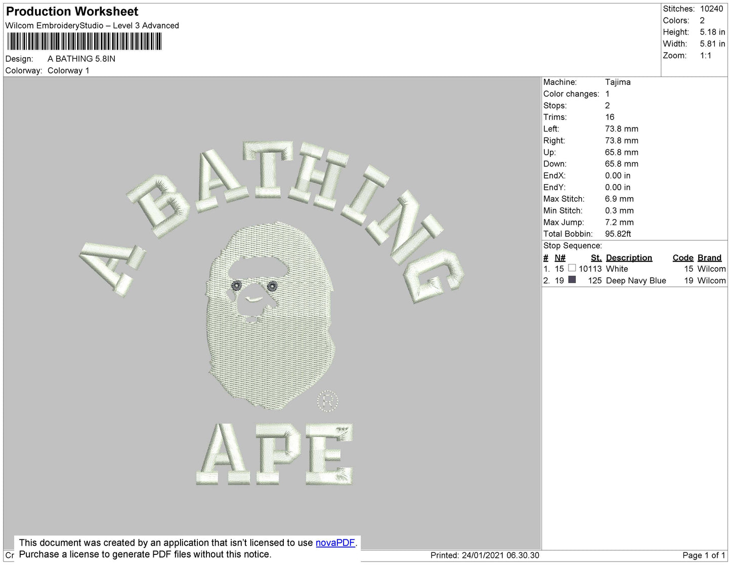 A Bathing Ap Embroidery File 5 size