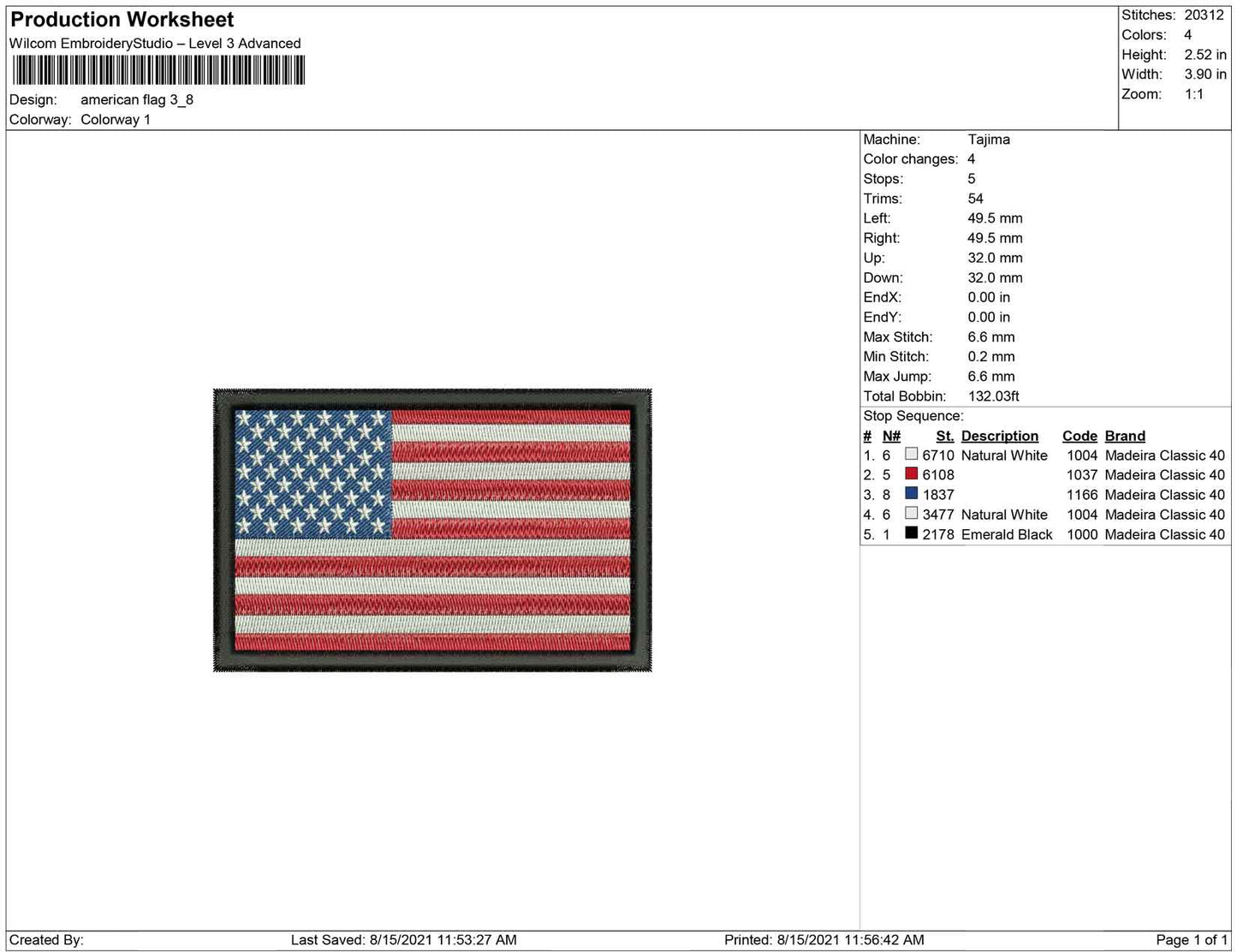 American Flag embroidery