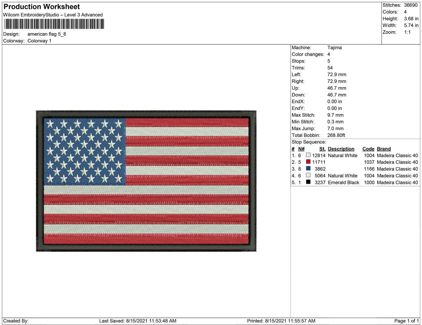 American Flag embroidery
