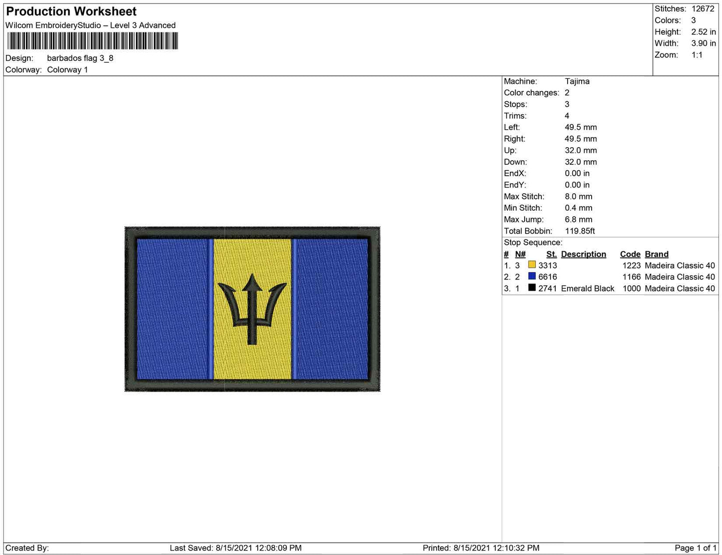Barbados Flag embroidery