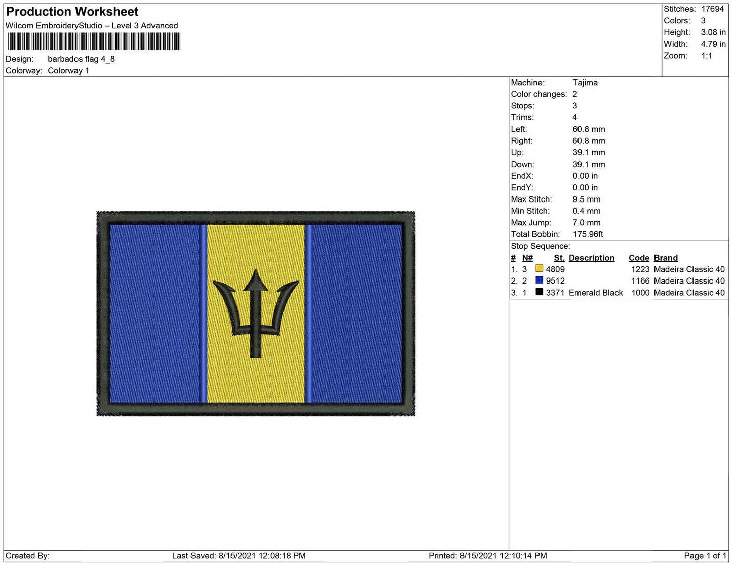 Barbados Flag embroidery