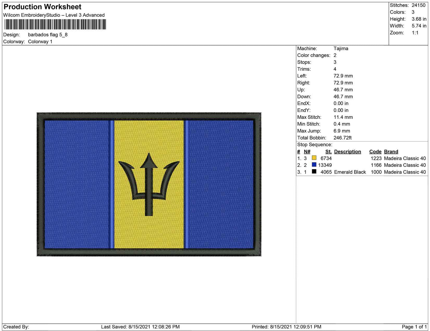 Barbados Flag embroidery