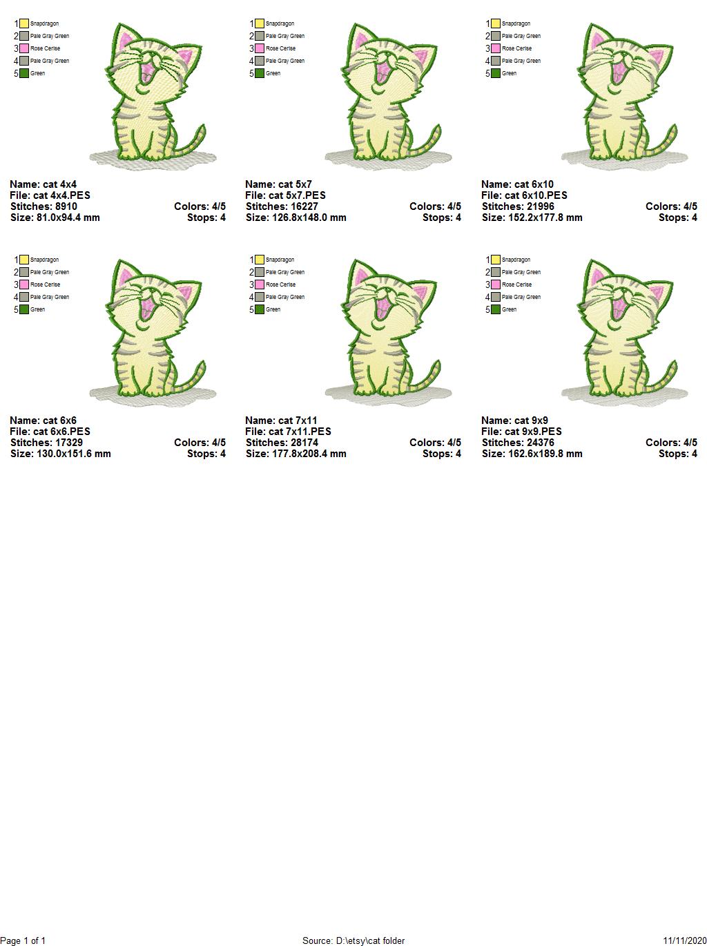 Cat embroidery design