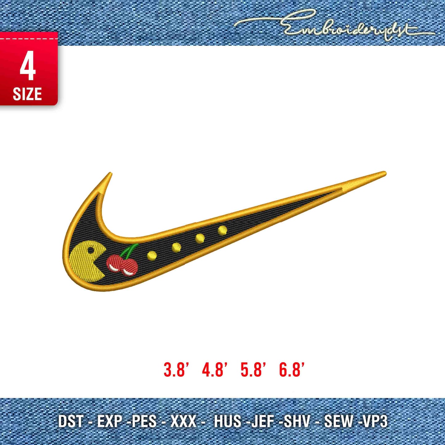 Swoosh pac man embroidery