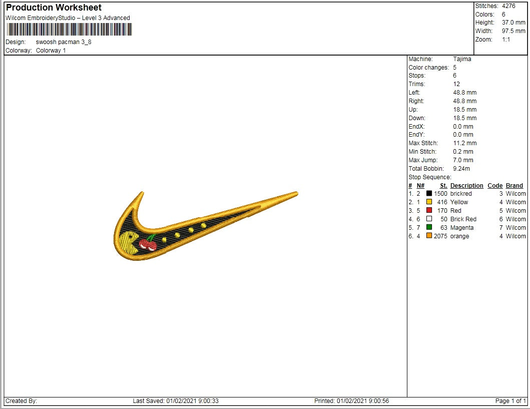 Swoosh pac man embroidery
