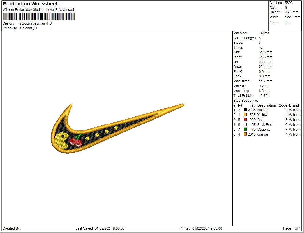 Swoosh pac man embroidery