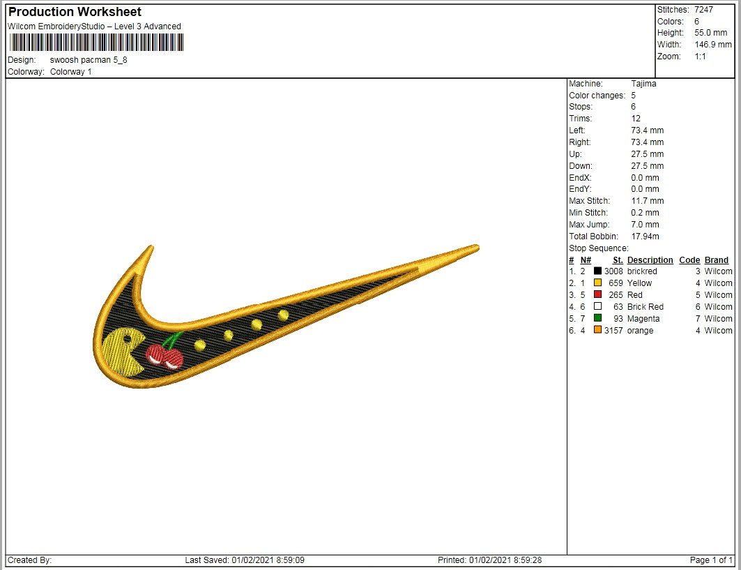 Swoosh pac man embroidery