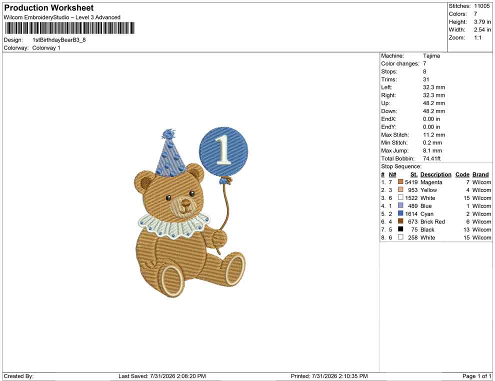 1st Birthday Bear B