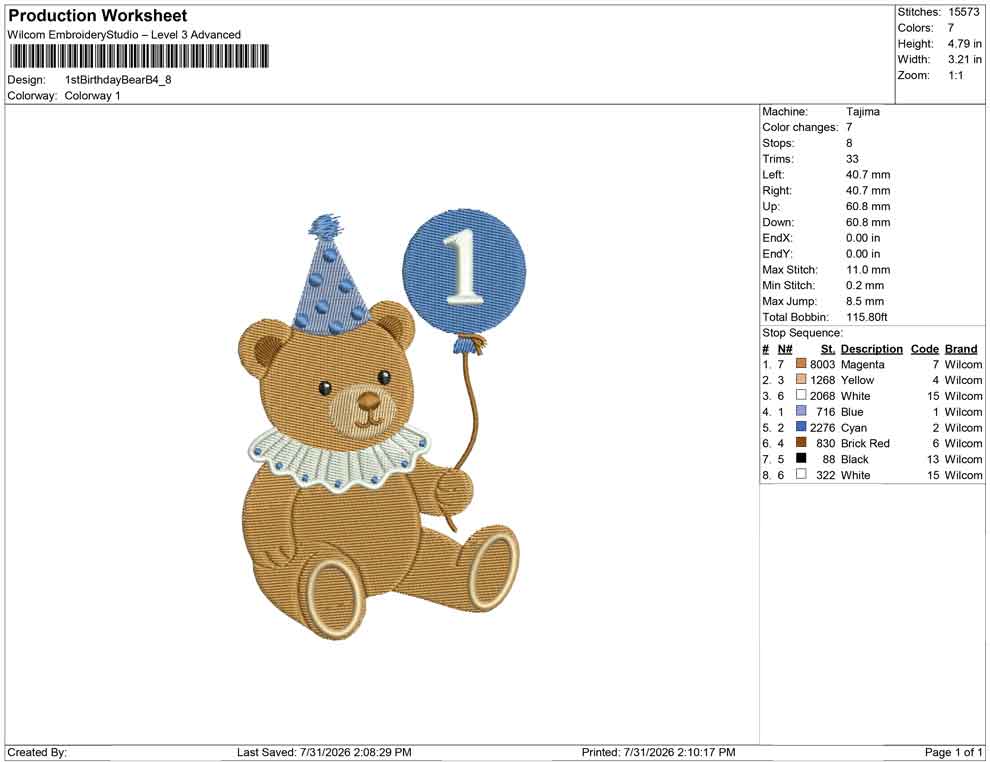 1st Birthday Bear B