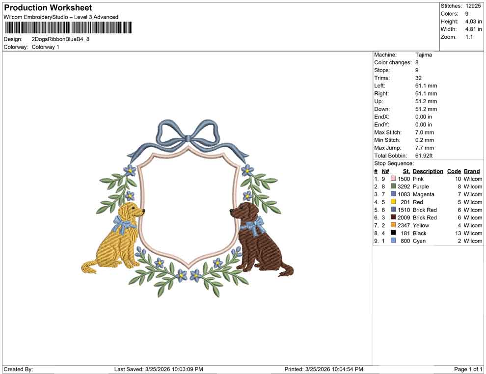 2 Dogs Ribbon Blue B