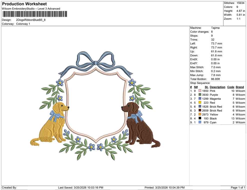 2 Dogs Ribbon Blue B