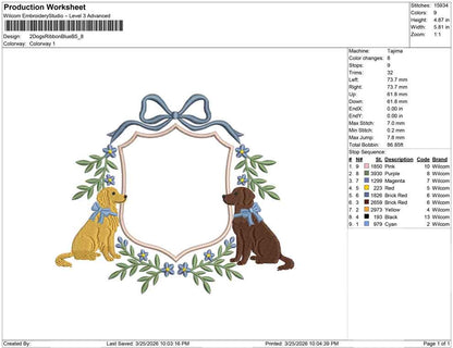 2 Dogs Ribbon Blue B