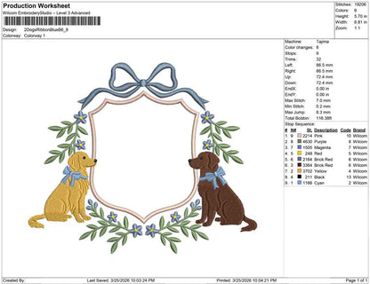 2 Dogs Ribbon Blue B